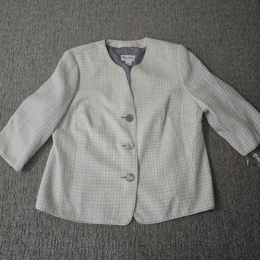 Tanjay Petites 12P Textured Tweed Blazer Jacket Gray Silver Career Quiet Luxury